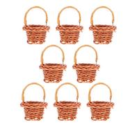 Toyvian 8Pcs Mini Woven Rattan Handled Baskets for Dollhouse Décor Micro Landscape Storage Baskets for Craft and Photography Props