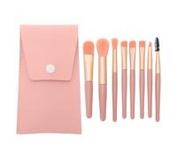 Toyvian 8pcs Women Makeup Brush Set with Soft Bristles, Pink Mini Face Cosmetics Tools Kit with Portable Leather Case for Blusher, Eyeshadow and Foundation Application