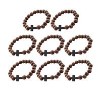 Toyvian 8pcs Wooden Cross Bead Bracelet with Elastic Cord for Men, Coffee | Polished Wood Beads, Integrated Crucifix Charm, Travel Friendly Flexible Fit, Faith Accessory