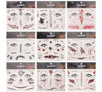 Toyvian 9 Sheets Halloween Fake Tattoos Temporary Scar Decals Paper Stickers Easy to Remove Unique Creative Body Art for Halloween Party