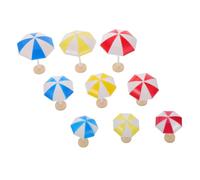 Toyvian 9pcs Miniature Dollhouse Outdoor Furniture with Small Medium Large Parasol Umbrellas in Red Yellow Blue for Fairy Garden Beach Desk and Craft Projects