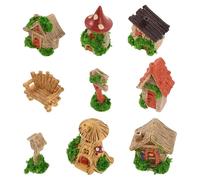 Toyvian 9pcs Miniature House Accessories and Mini Tree Stump Decor Set with Mini Chairs and Tiny Figurine Furnishings, Resin DIY Furniture Ornaments for Fairy Garden Landscaping