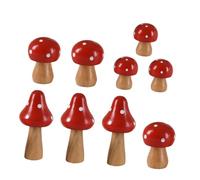 Toyvian 9pcs Wooden Mini Mushroom Ornaments for Micro Landscape Garden Decoration Handcrafted Bonsai Accessories Cottagecore Fairy House Decor