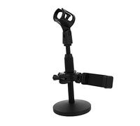 Toyvian Adjustable Desktop Microphone Stand with Phone Bracket Tabletop Mic Holder for Streaming and Recording Compatible with Wireless Microphones