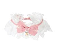 Toyvian Adjustable Lace Cat Collar with Bow Tie for Kitten and Dogs Comfortable Polyester and Pearl Decorative Pet Neckwear for Outdoor Walks Parties and Weddings Pink