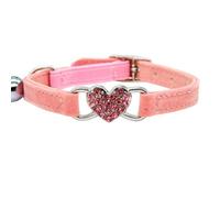 Toyvian Adjustable Neck and Heart-shaped Rhinestone Collar Cat with Bell Decoration Pink Fabric Chain or Kittens during Walking Outdoor Activities