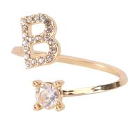 Toyvian Adjustable Open Ring Fashion Alloy for Women with Rhinestone Inlaid Initial Letter Design Finger Ring in Golden Colour, Easy to Take and Stylish, for Street and Engagement