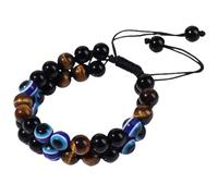 Toyvian Adjustable Tiger Eye Stone Beaded Bracelet for Yoga and Meditation, Natural Agate and Polyester Material, Nice-looking and Sturdy Evil Eye Bracelet for Birthday and Christmas