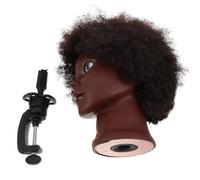 Toyvian Afro Hair Mannequin Head with Stable Table Clamp and Excessive Shedding Resistant Real Hair, Black Plastic Manikin Head Stand Clamp for Barber Training and Cosmetology School