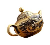 Toyvian Antique Brass Dragon Phoenix Teapot Figurine Small Traditional Sculpture Decorative Statue for Home Office Desk Ornament Collectible