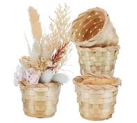 Toyvian Bamboo Woven Desktop Storage Basket Small Organizer Set Handcrafted Wood Sundries Basket for Home Office 4pcs