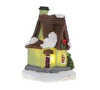 Toyvian Battery Operated Mini Snow House Resin Dollhouse with Christmas Chimney Garland Detailed Sculpture for Festive Home Decor and Educational Holiday Scene Building