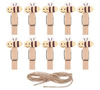 Toyvian Bee Mini Clothespins: 10Pcs Handmade Wooden Clips with Twine, Cartoon Bee Snack Clips for Photo Display, Artwork Decoration, Party Favors, Multi-Color, 1.57 x 0.78 x 0.39 Inch
