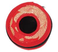 Toyvian Belly Cymbals Case Hand-Sewn Cotton Cloth 7.5Cm Diameter Red Floral Pattern Zippered Finger Cymbals Pouch for Travel and Dance