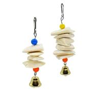 Toyvian Birds Plaything with Cuttlebone Wooden Beads and Bell Sound Calcium Supplement for Cockatiels Budgerigars Small Birds Parrot Chewing Hanging Random Color