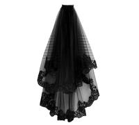 Toyvian Black Veil Lightweight Short Lace Headwear Halloween for Women Retro Delicate Pattern with Comb Polyester Hair Accessory Suitable for Party and Wedding Hairstyles