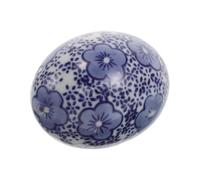 Toyvian Blue and White Ceramic Floating Egg for Fish Tank or Pond, Chinoiserie Porcelain Egg with Glossy Floral Patterns, Elegant Home Decor or Table Centerpiece for Spring and Easter