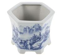 Toyvian Blue and White Ceramic Flower Pot with Asian Style Classic Design, Compact round Porcelain Planter for Succulents and Indoor Plants, Desktop Decoration for Room