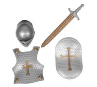 Toyvian Boys and Girls Vintage Roman Knight Armor Set with Plastic Toy Shield and Helmet, Solid Cross Design Play Costume for Boys Aged 4-6, Role Play and Party Game Accessories