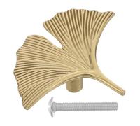 Toyvian Brass Cabinet Knobs Ginkgo Leaf Drawer Pull, Golden Single Hole Furniture Handle, 58 * 48 * 23, for Bedroom Vanities and Cabinet Door, Women