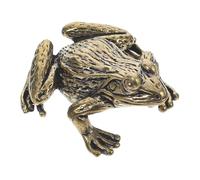 Toyvian Brass Frog Tea Pet Figurine Miniature Traditional Chinese Animal Sculpture Lucky Desktop Ornament for Tea Ceremony Home Office Decor