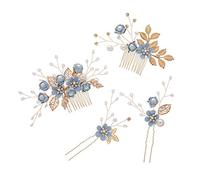 Toyvian Bridal Hair Piece 4pcs Handmade Wedding Hair Comb Clip Floral Girls Bridal Accessories Rhinestone Piece for Brides and Bridesmaid (Light Blue)