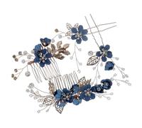 Toyvian Bridal Pearl Rhinestone Hair Comb with Flower Design Elegant Hair Accessories for Women Easy to Wear Wedding Hairpins for Banquets Birthdays Engagements Blue