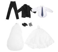 Toyvian Bride and Groom Doll Clothes Elegant White Wedding Gown and Tailored Suit with Shoes for Birthday Holiday Party Favor Role Play