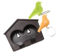 Toyvian Brown Birdhouse Key Ring Holder with Sparrow Whistle Keychains Wall-mountable Abs Decorative Key Organizer for Home Includes Yellow Green Bird