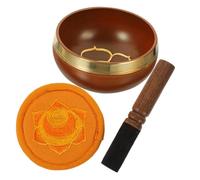 Toyvian Buddhist Meditation Singing Bowl Set 8cm Orange Copper Sound Bowl with Mallet and Colourful Pad Nepalese Handmade Chime Instrument for Yoga Relaxation Healing