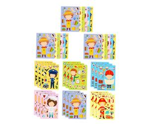 Toyvian Career Dress up Puzzle Stickers for Kids, DIY Interactive Occupation Sticker Kits, 6 Unique Sheets Per Set, Educational Craft Activity for Parties and School, 6 Sets