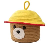Toyvian Cartoon Bear Storage Basket Cotton Rope Lidded Design for Tabletop Use as Sundries Basket Toy Storage for Boys and Girls
