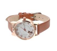 Toyvian Cat Cartoon Luminous Quartz Watch for Women Brown Leather Strap Fashion Wristwatch Suitable for Students and Casual Wear