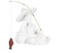 Toyvian Ceramic Asian Fisherman Figurine Aquarium Statue with Lifelike Details for Zen Garden Bonsai Decor Vintage Japanese Style Ornament for Fish Tank and Home Desktop Decoration