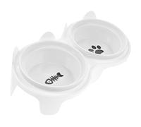 Toyvian Ceramic Cat Food Bowl with Raised Double Bowls for Comfortable Neck Posture Bite Resistant and Feeder for Cats Dogs and Pets Includes with White Non Slip Stand