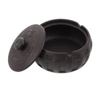 Toyvian Ceramic Purple Clay Ashtray with Lid, Windproof Desktop Ash Holder for Home Office Patio, Vintage Style Decorative Smoke Tray for Coffee Table and Indoor Outdoor Use