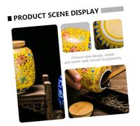 Toyvian Ceramic Tea Canister with Wooden Lid Sealing Tea Container for Pu-erh Enamel Patterned Storage Jar Lightweight Food-safe