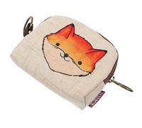 Toyvian Change Purse Mini Wallet with Zipper, Cotton Linen Cartoon Fox Key Bag for Women, Small Portable Pouch for Cards and Small Mirrors in Daily Use