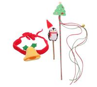 Toyvian Christmas Cat Collar Interactive Plush Teaser Toys Set with Knitted Bell and Chewing Stick Portable Household Cat Teaser Kit for Kittens Festive Pet Entertainment