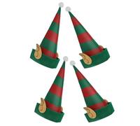 Toyvian Christmas Elf Hat Non Woven for Adults Red Green Striped 4pcs | Festive Holiday Headwear, Lightweight Foldable Fit, Christmas Party or Indoor Mall Use, Adult Size