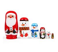 Toyvian Christmas Nesting Dolls - 6pcs Cute Wooden Russian Nesting Dolls Snowman Santa Matryoshka for Christmas Holiday