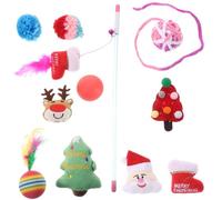 Toyvian Christmas Themed Cat Teaser Stick Set Squeaker 11pcs Interactive Cat Toys for Indoor Play Portable Teasing Wand Kit for Kittens