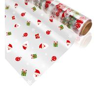 Toyvian Clear Cellophane Wrap Roll: Width 15.7 Inches Length 98.4 Feet| 2.5 Mil Thicken Santa Claus Decorated Christmas Cellophane Roll Crystal Wrappings for Hampers Flower Florist Wrap