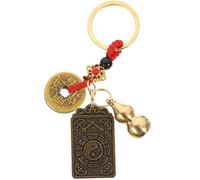 Toyvian Copper Gourd Keychain Year of the Rabbit Pendant, Decorative Bunny Bag Hanging Ornament Red String and Five Emperor Coins, Zodiac Key Ring for 2023 Lunar New Year