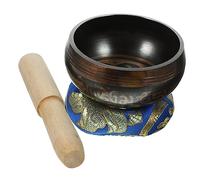 Toyvian Copper Singing Bowl with Wood Rod Set for Meditation and Yoga, 8cm Handcrafted Buddhist Bowl Creating Deep Tones for Grounding and Relaxation, for Men and Women on Random Color Random Style