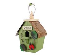 Toyvian Creative Hanging Wooden Bird Nest House for Garden Decoration Outdoor Shelter with Green Roof for Balcony Porch and Backyard Wildlife Protection