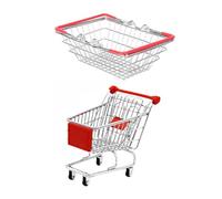 Toyvian Creative Iron Snack Basket Pretend Play Shopping Cart and Grocery Basket Multi-purpose Role Play Food Presentation and Supermarket Trolly for Preschool