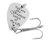 Toyvian Creative Stainless Steel Treble Hook Fishing Lures with You Are My Greatest Catch of My Life Pattern Outdoor Tackle Accessories for Anglers Durable Bait for Freshwater Saltwater