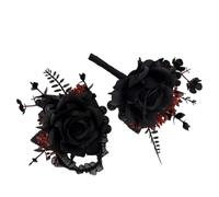 Toyvian Dark Victorian Black Wrist Corsage and Boutonniere Set with Gothic Flowers for Bride and Groom Halloween Wedding Accessories and Formal Wear