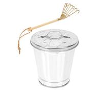 Toyvian Decorative Desktop Trash Bin with Cover for Storing Items Odor Resistant Rubbish Can for Office Bedroom Tabletop Fashionable Gold with Seven Tooth Rake Accessory